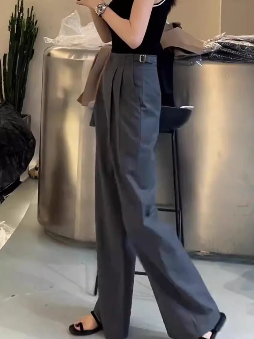 设计感侧扣黑色窄版西装裤女年秋季新款高腰垂感直筒休闲裤子详情2
