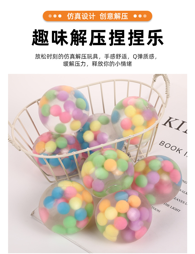新款七彩珠创意捏捏乐缓解压力塑胶解压玩具出气发泄手捏小葡萄球详情2