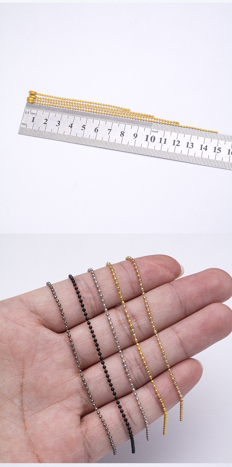 2.4mm electroplated wave bead chain, colored iron bead chain, silver and black round bead chain, DIY accessory bead chain, clothing tag chain pic 8