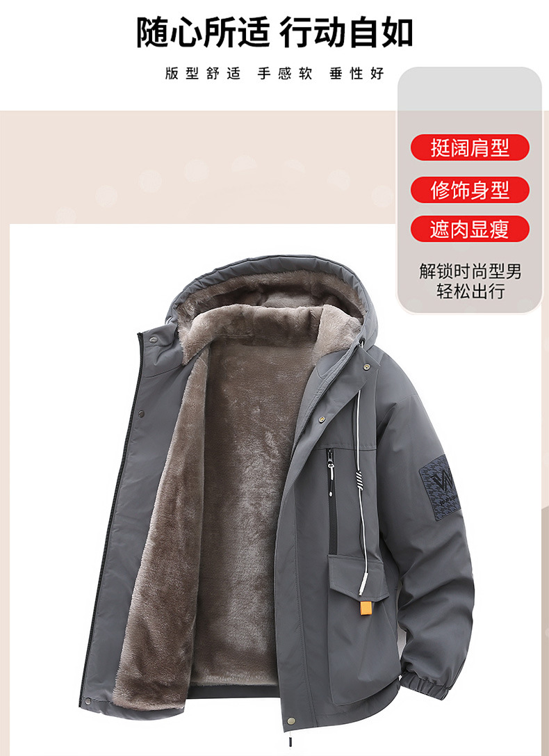 冬季外套男加绒加厚潮牌夹克男连帽宽松保暖棉服袄子青年派克服详情6