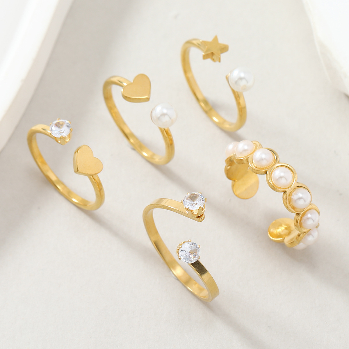 跨境货源气质珍珠镶钻开口套装女法式复古不掉色戒指时尚食指戒潮详情7