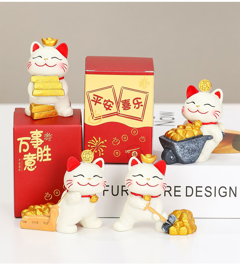 躺赢招财猫小摆件树脂工艺品家居饰品文创伴手礼品国潮风桌面摆件详情17