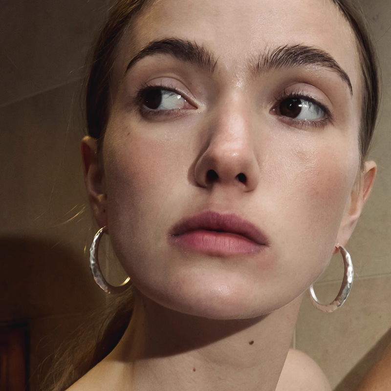 明星同款金银色锤纹大月亮耳环复古做旧C圈耳环小众设计气质个性详情4