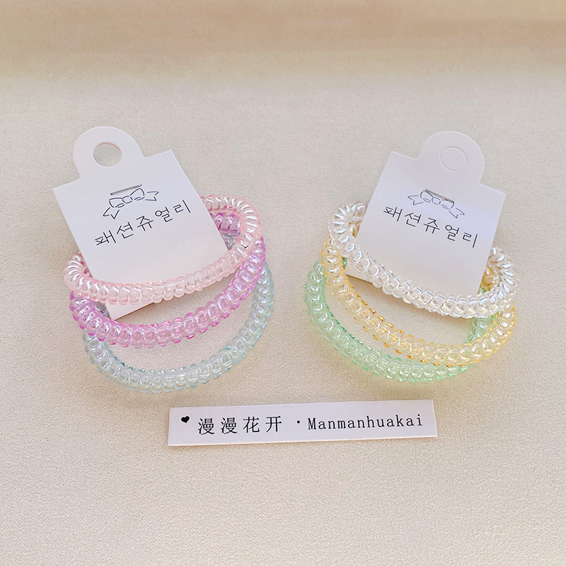 Three-piece set of transparent jelly telephone line hair band, simple and shiny candy, new Korean-style hair tie, fashionable and simple hair accessory pic 8