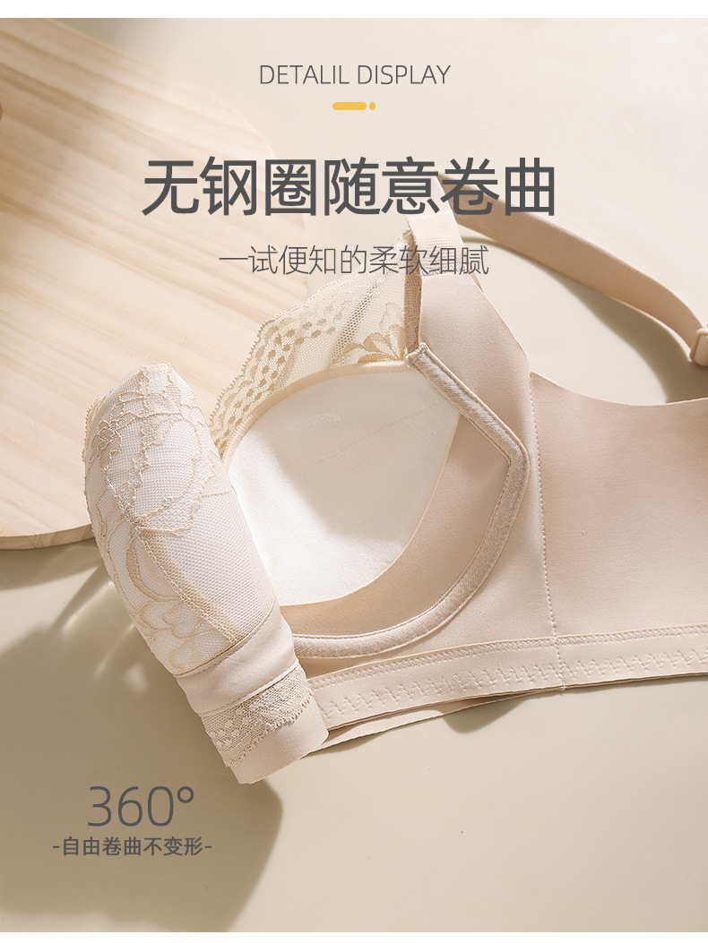 无侧骨中厚1.5CM无钢圈中小胸聚拢内衣女新品蕾丝无磁过安检文胸详情7