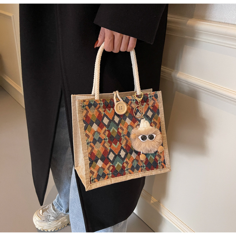 小众高级感防水麻布手提包秋冬季新款伴手礼袋现货批发手拎小挎包详情18