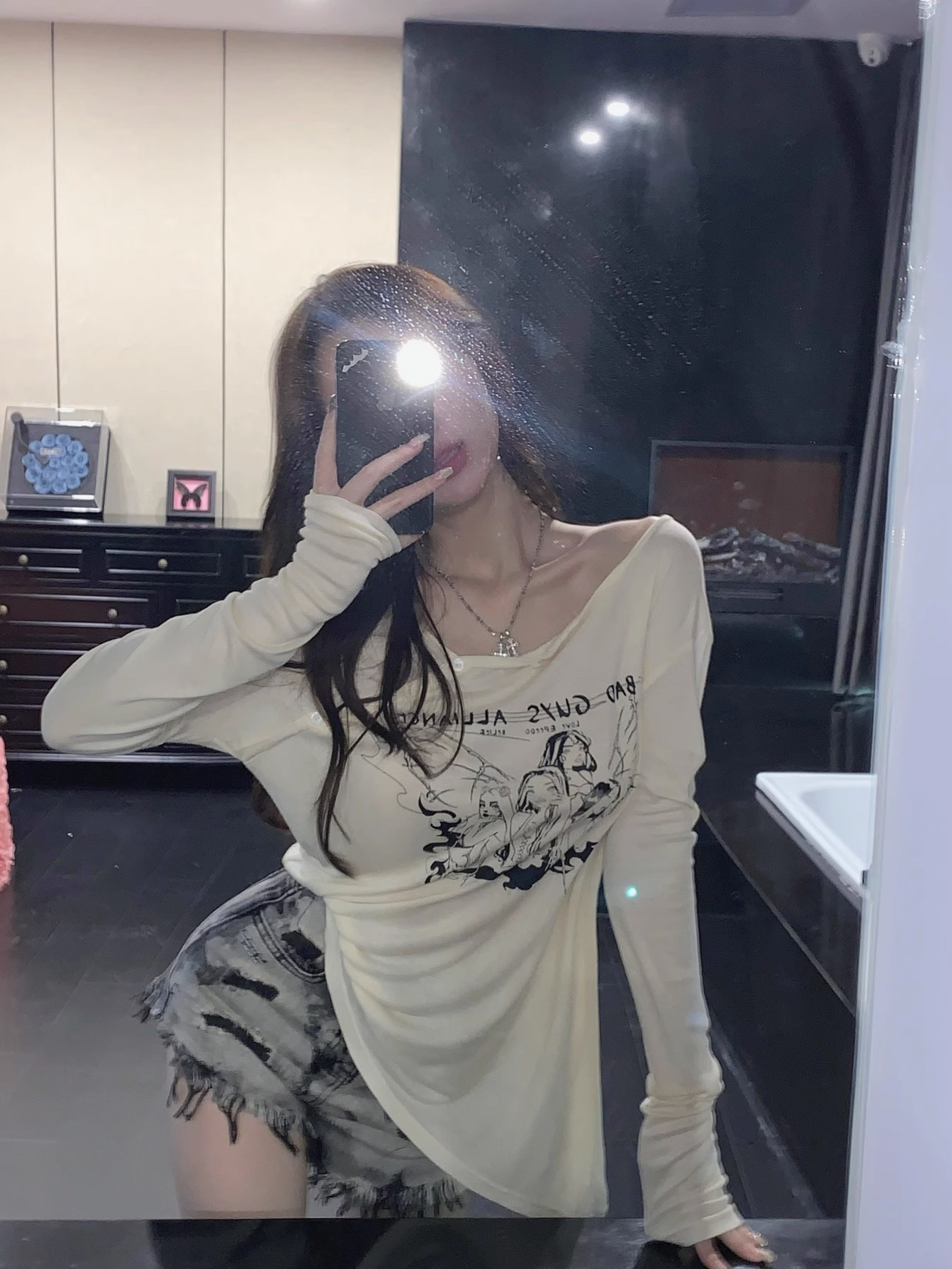 卡通印花长袖T恤女春秋新款薄款防晒罩衫小众宽松复古设计感上衣详情6