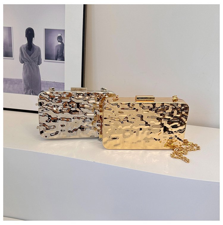 晚宴包金属2024夏季新款盒子女包链条单肩斜挎包褶皱跨镜女手机包详情91