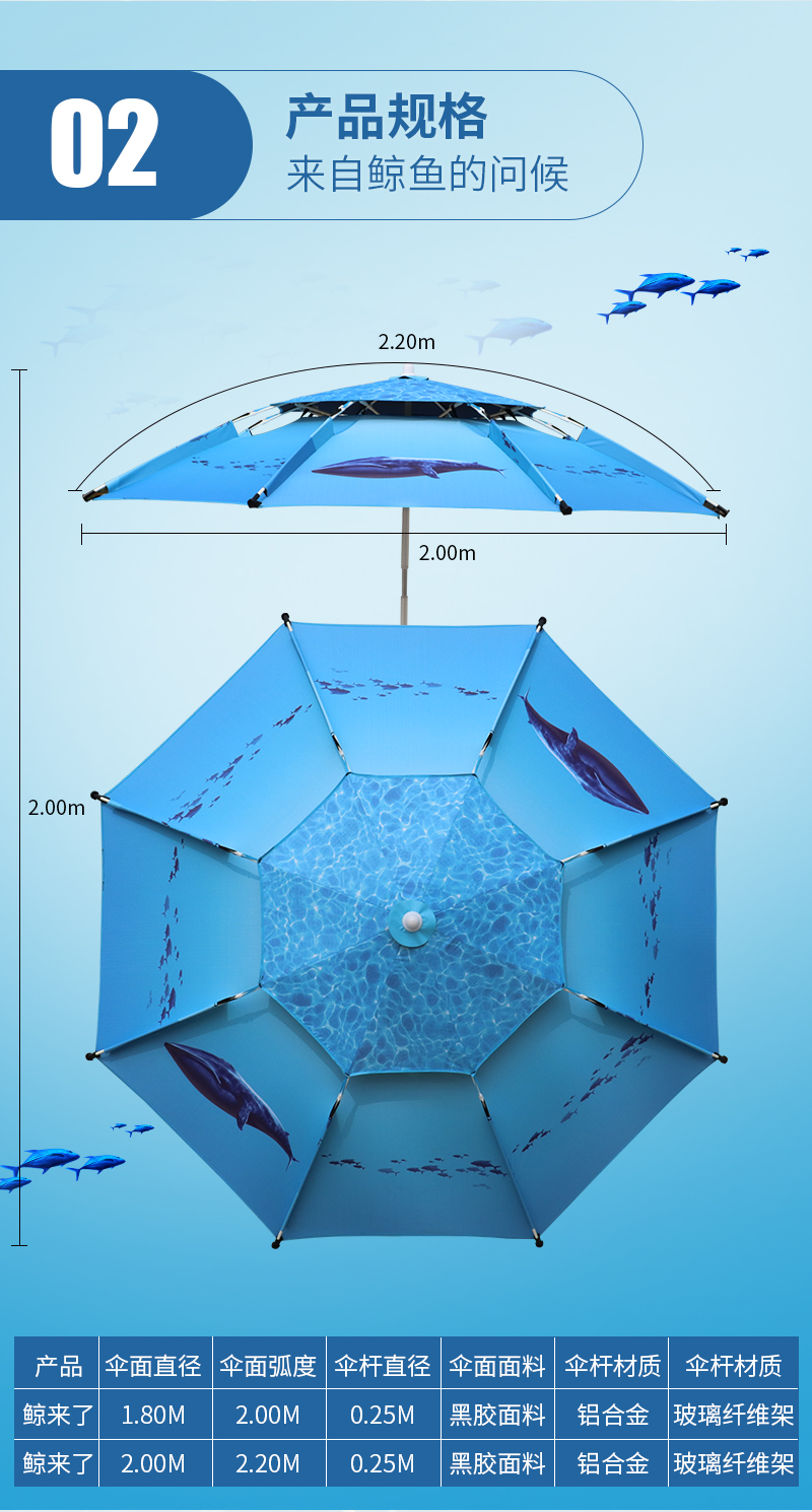 雨帆钓鱼伞2.2米万向防雨户外钓伞2.4米双层防晒遮阳伞垂钓伞详情9
