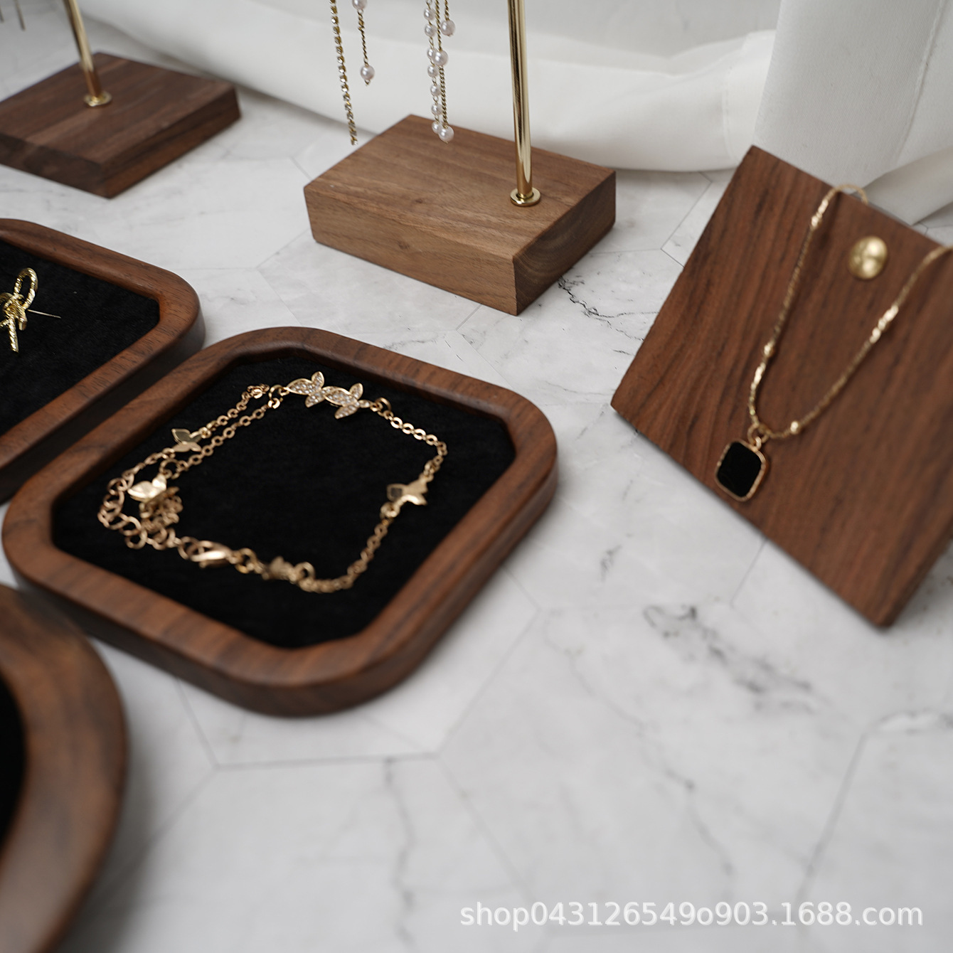 实木首饰托盘木质珠宝收纳盘展示托架饰品摆盘珠宝道具定制组合套详情1
