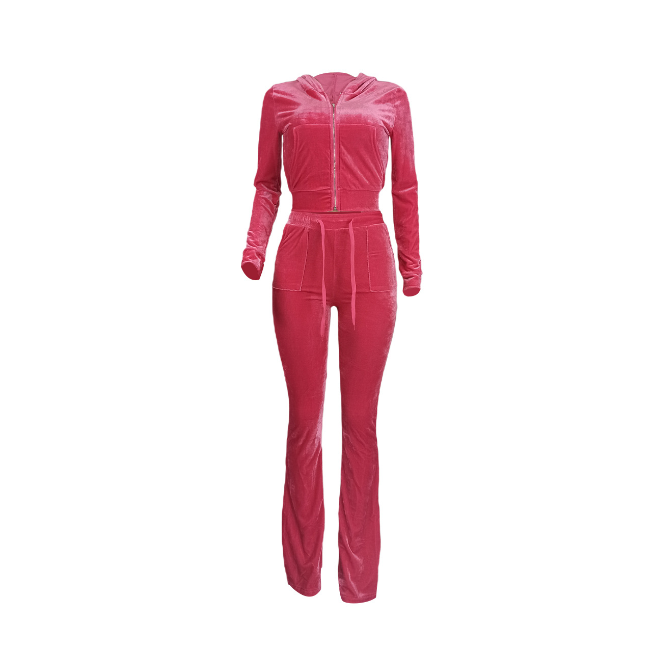 Solid color gold velvet wide-leg pants two-piece set pic 229