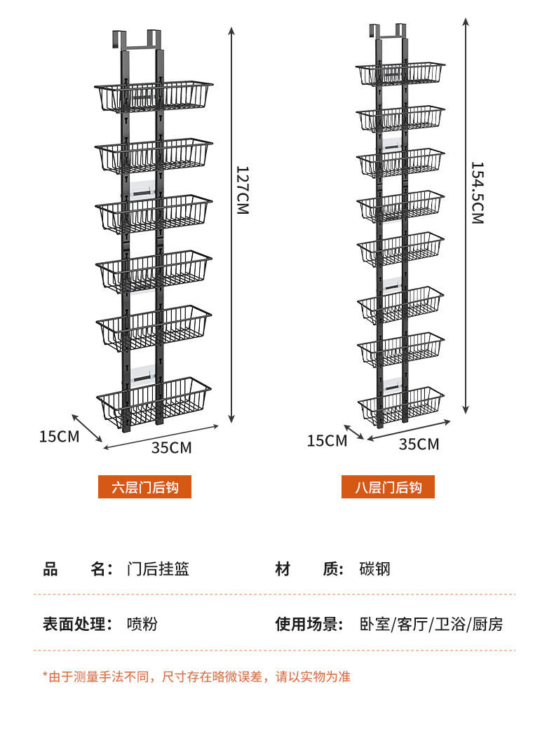 跨境浴室门后挂篮多层铁艺免打孔可折叠收纳架厨房卧室门后置物架详情13
