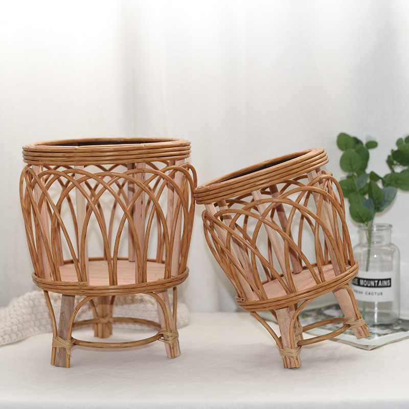 Nordic-style woven flower POTS, imitation vine flower stands, triangular living room, floor-standing balcony, bamboo woven flower baskets, indoor solid wood plants pic 7