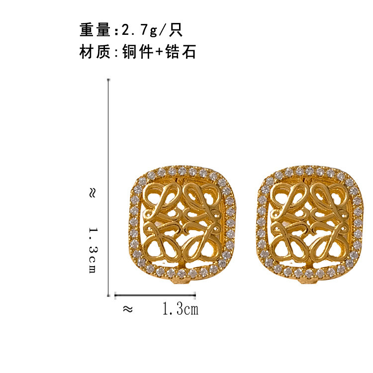 Copper-plated real gold, retro and niche, hollowed-out design ear buckles, elegant and high-end, court style earrings, zircon earrings 2302 pic 3