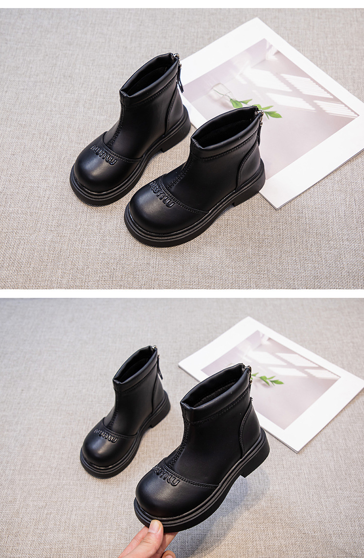 2024秋季新款女童中帮皮靴男童韩版儿童短靴时尚休闲中筒童鞋批发详情9