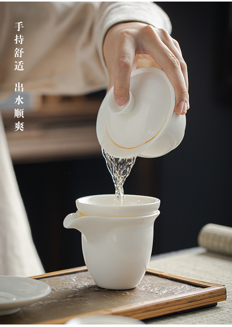 Wholesale of Dehua sheep fat Jade White porcelain Gongfu tea sets, with company logo printing, opening gift set and gift box pic 5