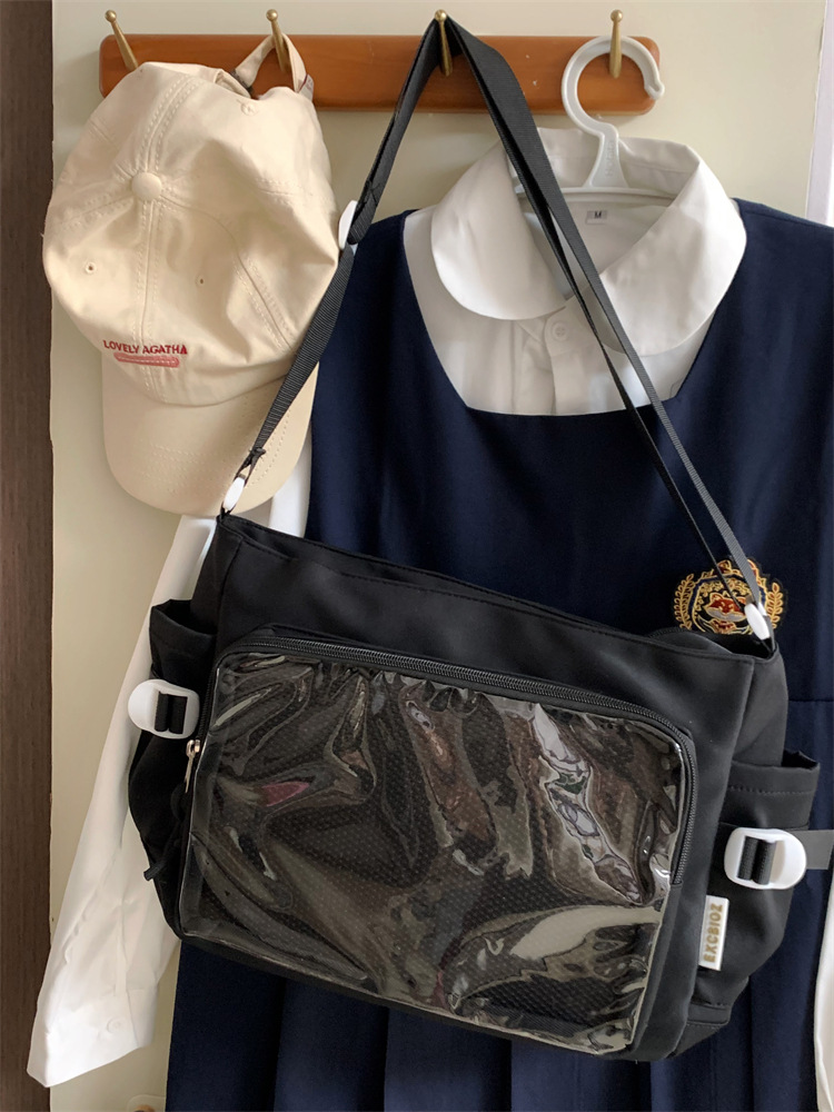学院风痛包日系ins透明书包大容量简约单肩斜挎包时尚少女邮差包详情40