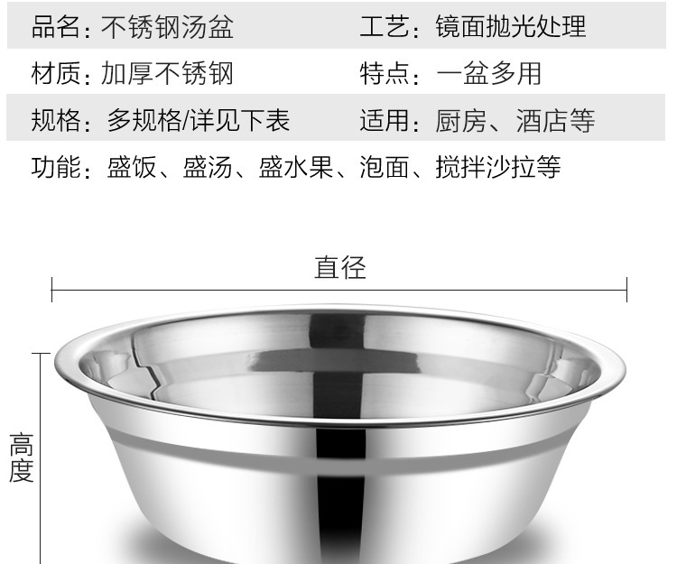 Direct sales of food-grade soup bowls, extra-thick stainless steel soup bowls, household vegetable washbasins and washbasins, pet logo gifts available upon request pic 1
