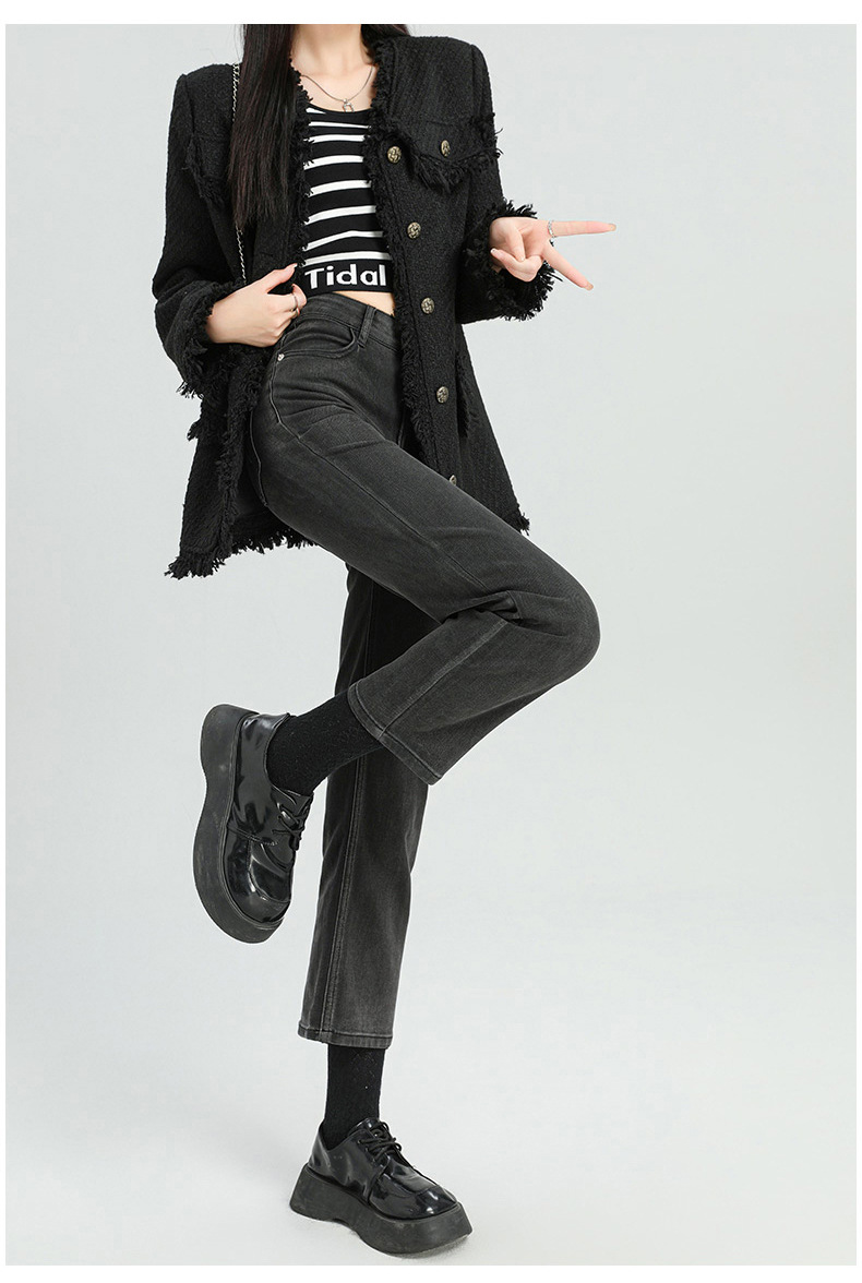 爆款超柔高腰小直筒牛仔裤女2024春季弹力黑色修身窄版烟管法棍裤详情34