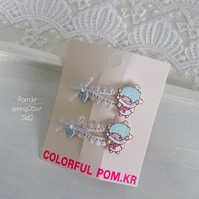 New Korean-style cartoon double lace bye-bye clip, handcrafted fabric children's side broken hair bangs clip, baby side clip pic 7