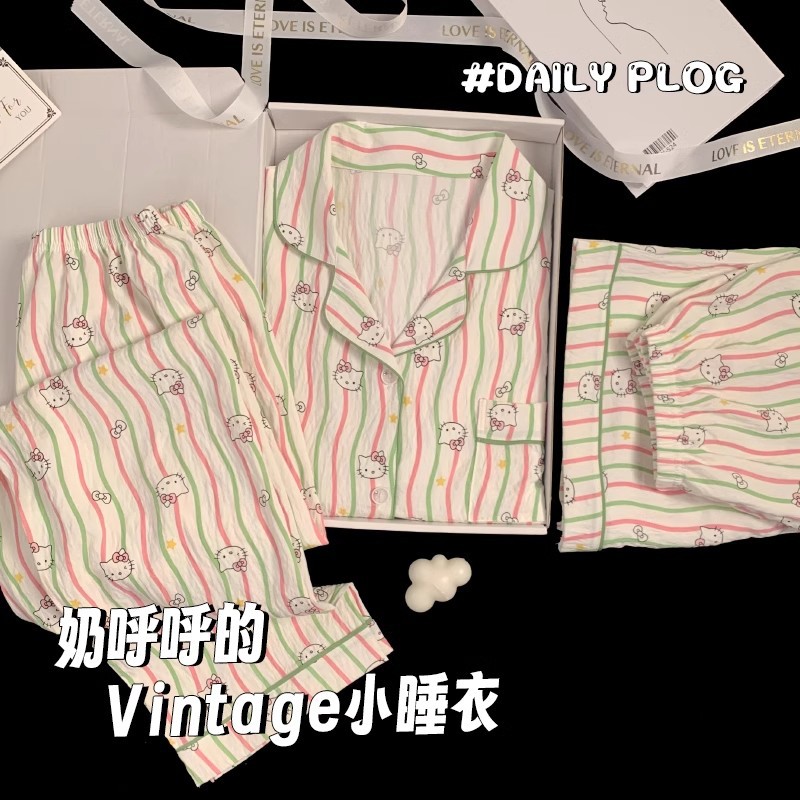 可爱小狗睡衣女款夏季云朵棉短袖短裤三件套少女休闲可外穿家居服详情16