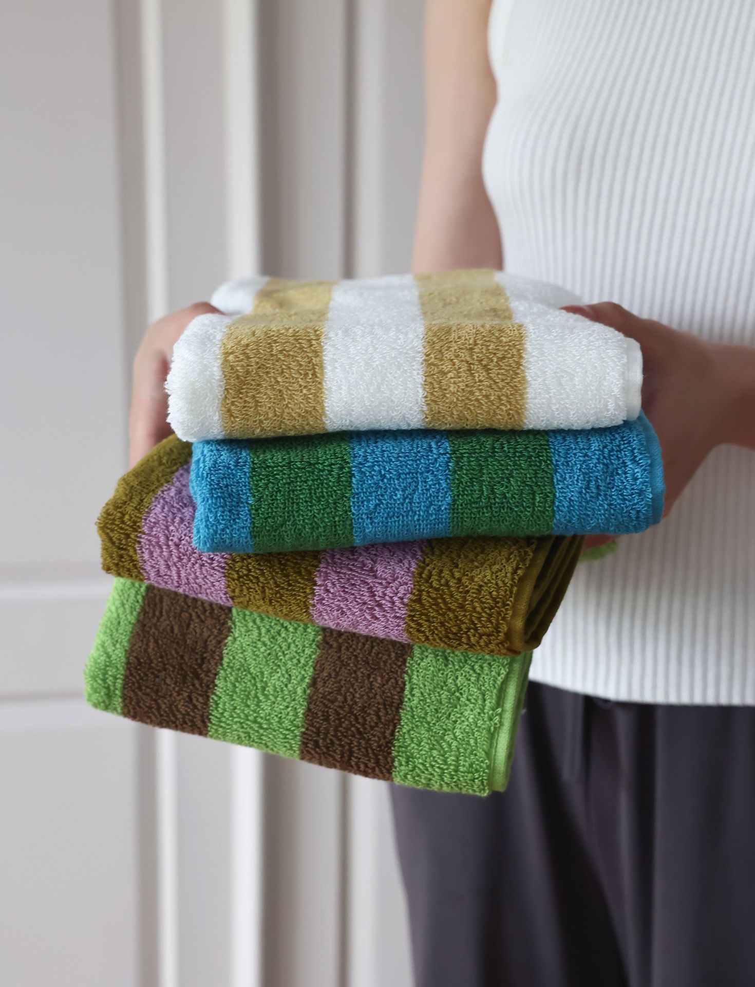 Sen fine striped retro style all-cotton towel, combed cotton Class A simple combed cotton towel, bathroom absorbent bath towel pic 5