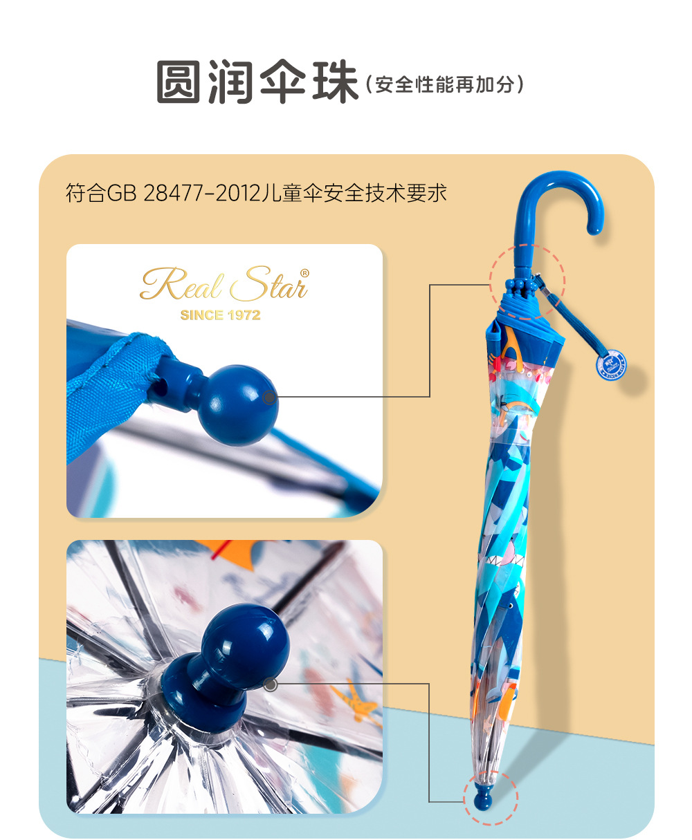 自动卡通伞儿童彩色塑料雨伞恐龙图案POE外贸长柄伞kidsumbrella详情12