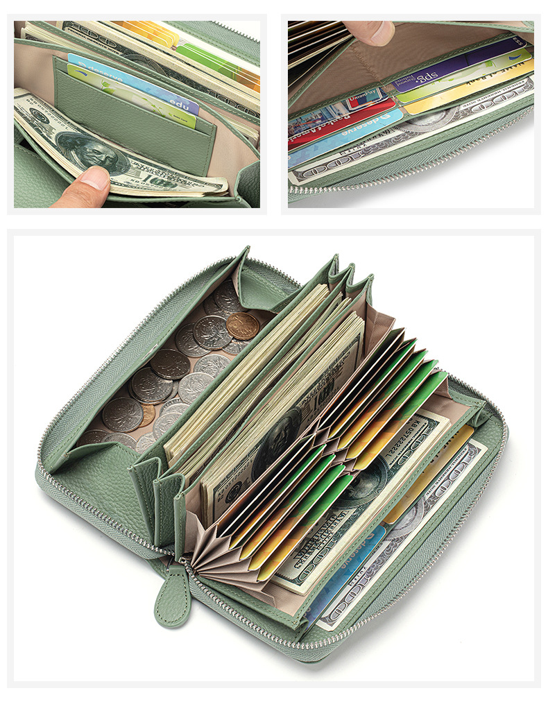 女士长款钱包真皮风琴卡包多卡位rfid手拿包大容量拉链零钱包跨境详情11