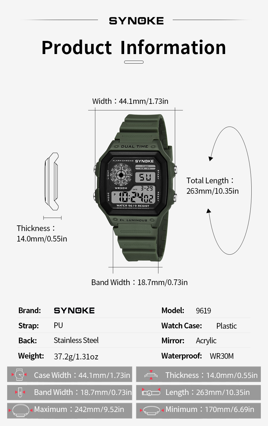 厂货SYNOKE轻薄方形经典学生手表电子表夜光防水运动男士小方块手详情18