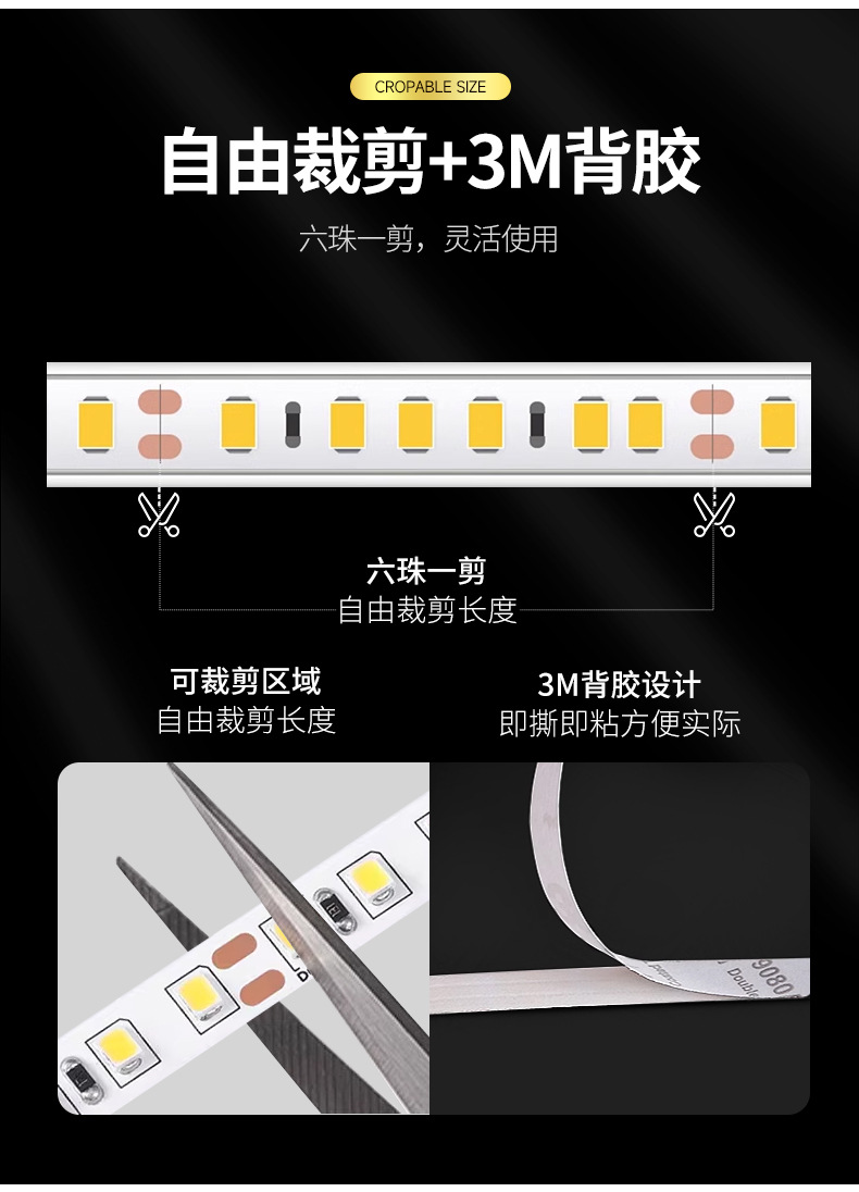 24V欧司朗芯片灯带低压护眼家用吊顶LED2835灯条智能调光三色灯带详情19