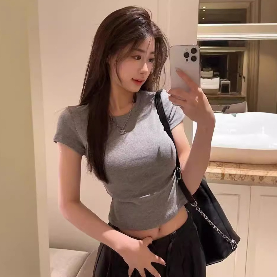 外贸白色短袖t恤女2025春夏新款打底衫女装韩版修身辣妹内搭上衣T详情5