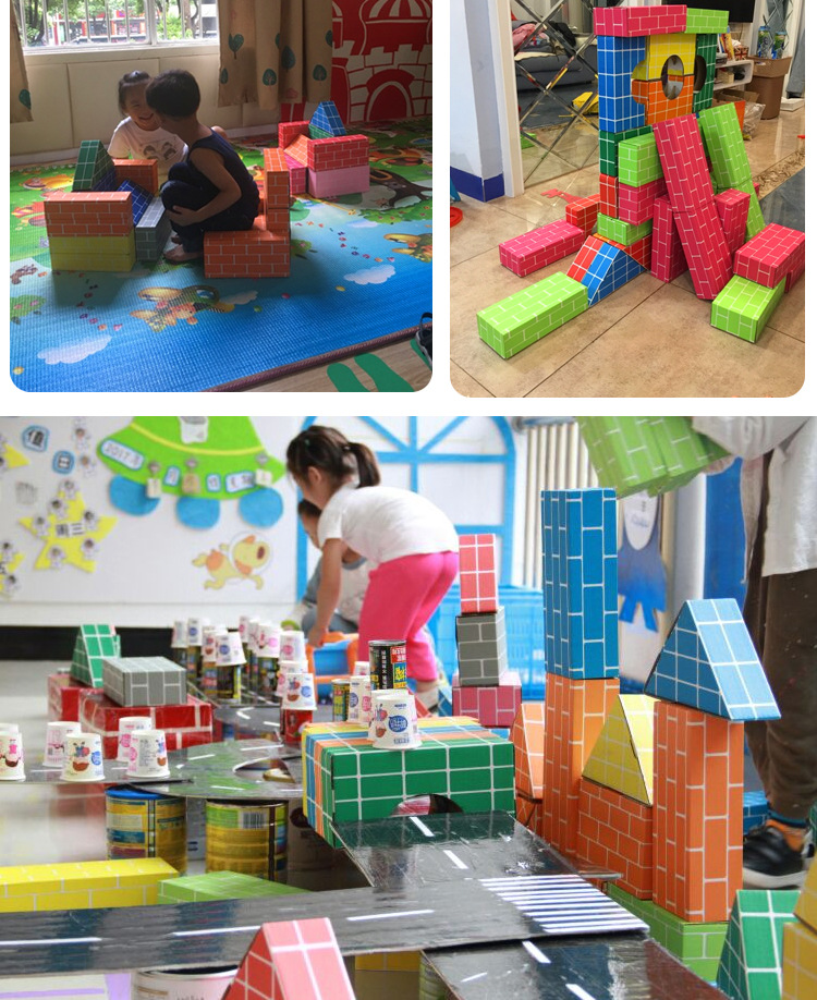 彩色儿童仿真纸砖积木幼儿园建构区搭建玩具区域材料砖块建筑详情11