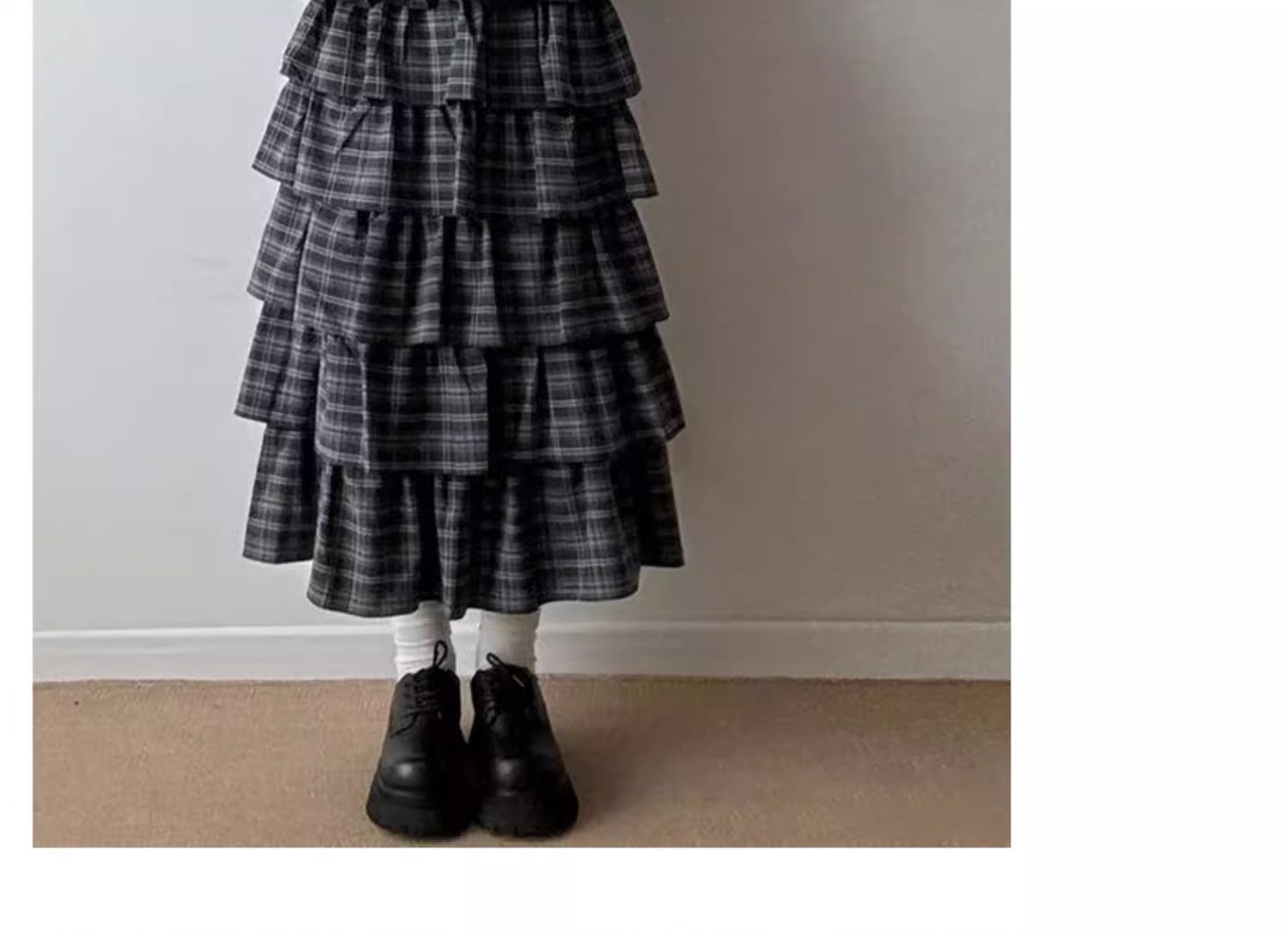 2025春秋新款女装黑色格纹蛋糕裙 高腰显瘦A字中长款半身裙 蓬蓬裙风格优雅大方详情15