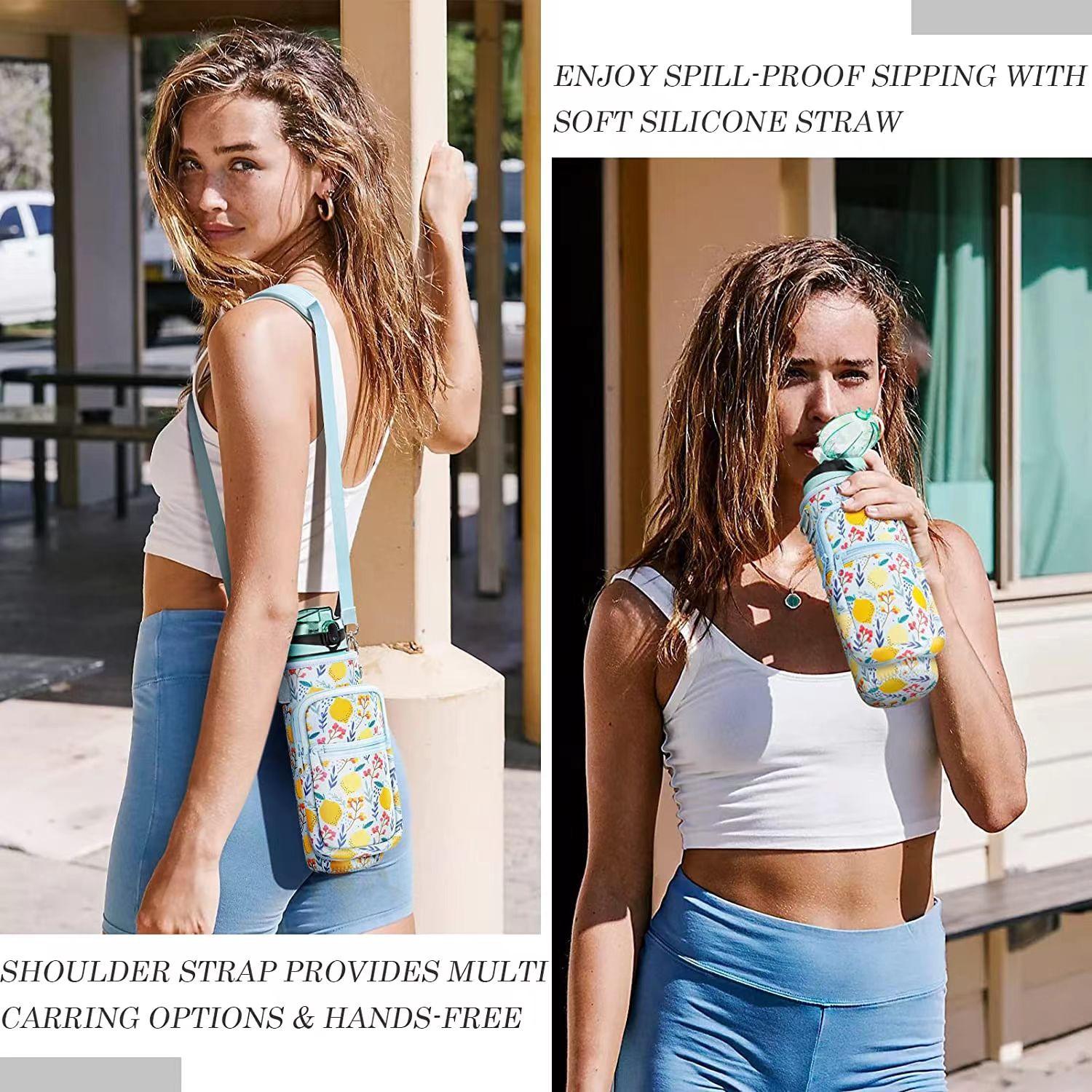 Wholesale SBR diving material outdoor sports water bottle cup covers, hand-held shoulder strap portable thermos flask protective covers from the manufacturer pic 6