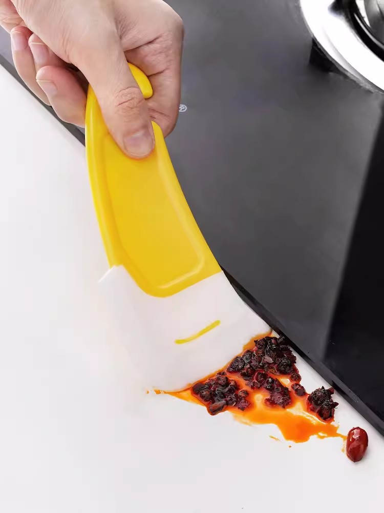 Yellow silicone scraper for cleaning the bottom of kitchen stoves, pans and plates, soft scraper, high-temperature resistant scraper blade, kitchen tools pic 2