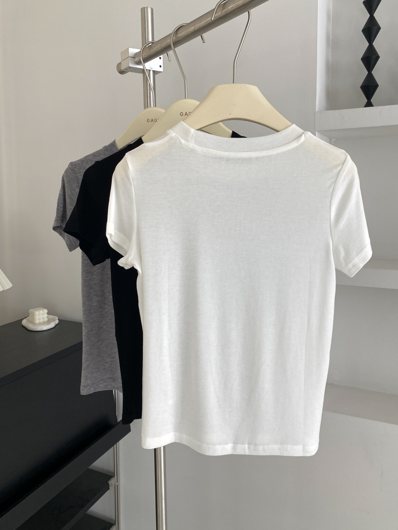 GAGD Tencel wool shoulder short-sleeved T-shirt for women, Millennium, sweet and cool, waist-tightening sport short-sleeved T-shirt top for spring pic 39