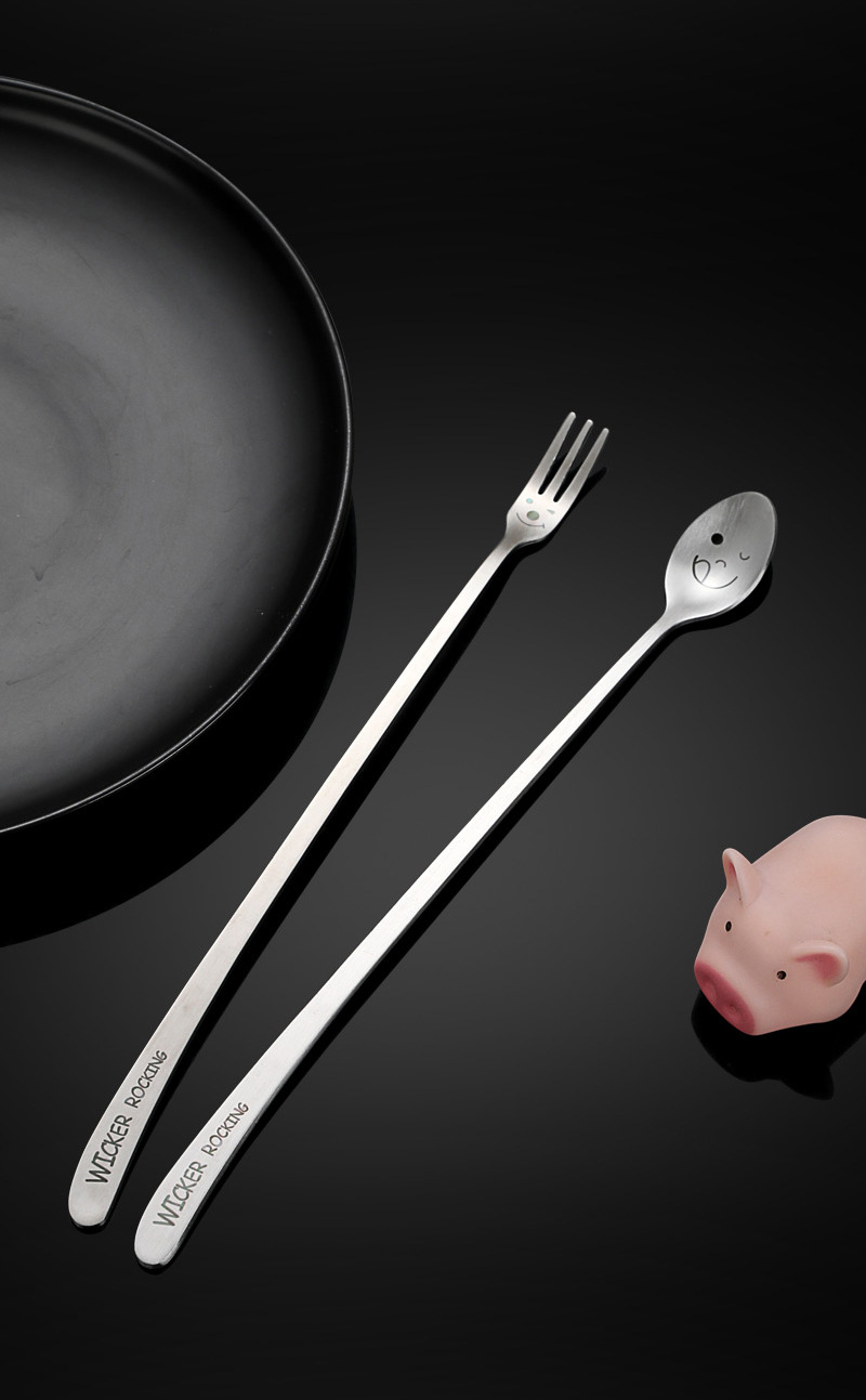 勺子可爱创意笑脸刀叉西餐304不锈钢扁平斜柄韩式筷叉子学生餐具详情14