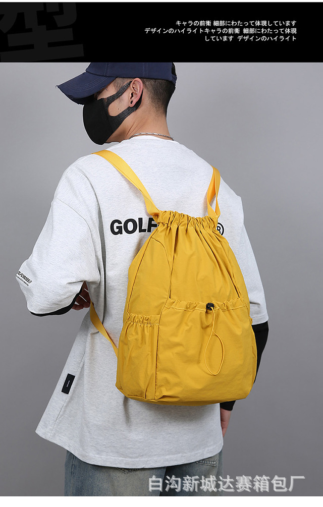 新款轻便束口抽绳双肩背包韩系大容量户外通勤休闲可折叠双肩包详情14