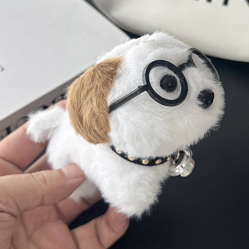 Wholesale of cute glasses dog plush pendants, glasses dog plush toy pendants, keychains, figurines, bags and pendants pic 3