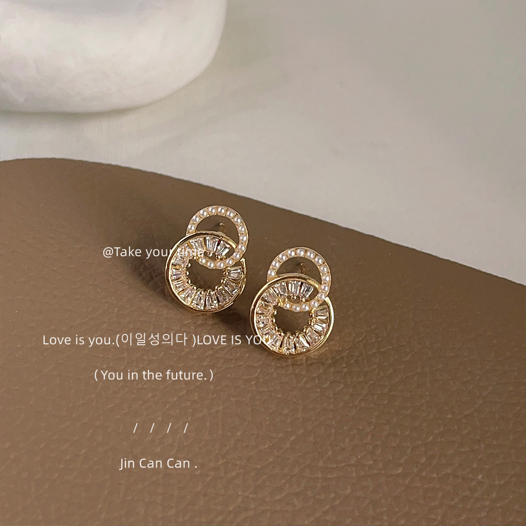 Micro-inlaid zircon 925 silver needle 14K geometric round stud earrings, simple and elegant with a high-end feel, factory earrings pic 4