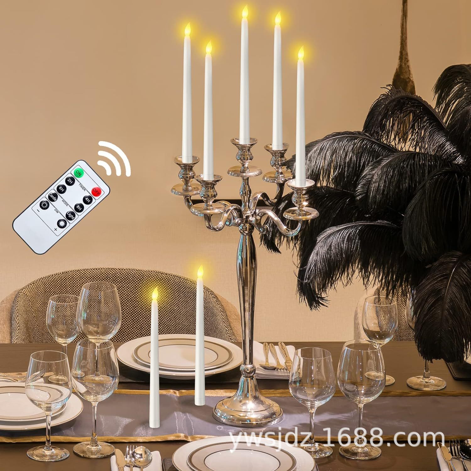 跨境无烟仿真长杆蜡烛 led发光白色聚会家居装饰长杆锥形发光蜡烛详情12