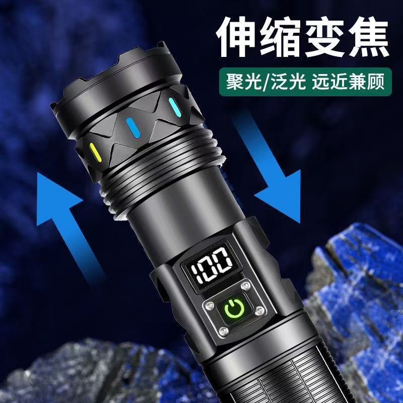 跨境新品强光手电筒户外超亮远射伸缩便携白激光充电激光炮手电电详情11