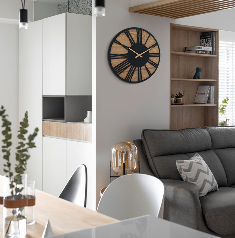 欧式亚马逊跨境热卖挂钟客厅wall clock创意复古木质石英静音钟表详情9