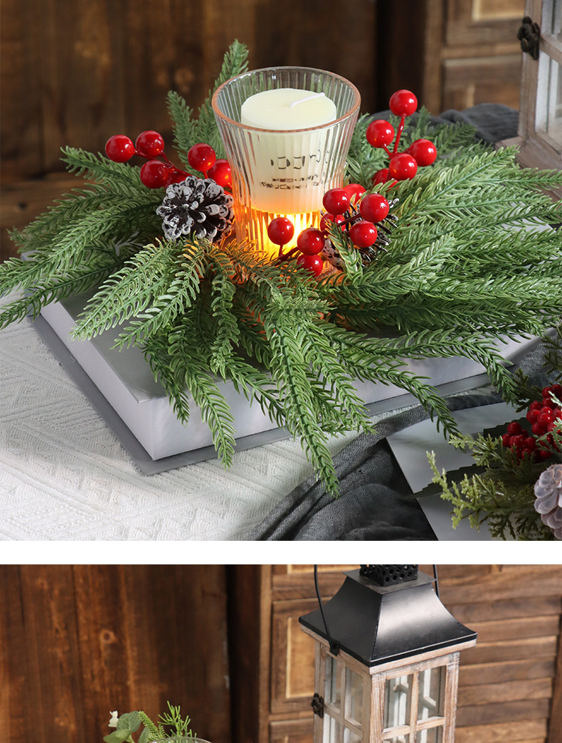 跨境新款圣诞节绿植仿真红果松柏门饰场景装饰氛围布置圣诞小花环详情8