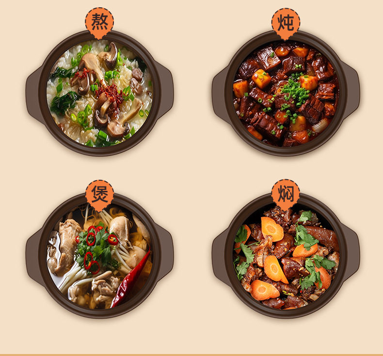 Household clay pot gas stove high-temperature resistant soup and meat stew pot 煲仔饭 porridge new style ceramic pot pic 5