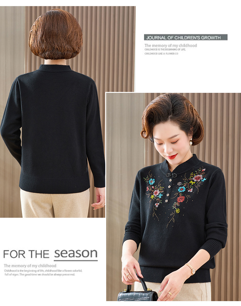 2024新款春秋毛衫喜妈妈婆婆结婚宴礼服毛衣女红色旗袍领秋冬款详情9