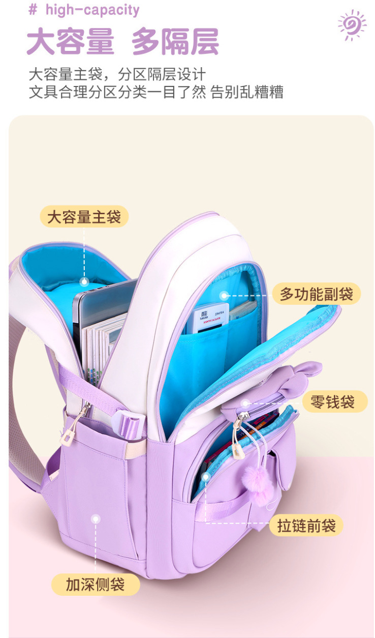 卡皮巴拉新款中小学生书包超轻护脊大容量学院风儿童双肩包详情3