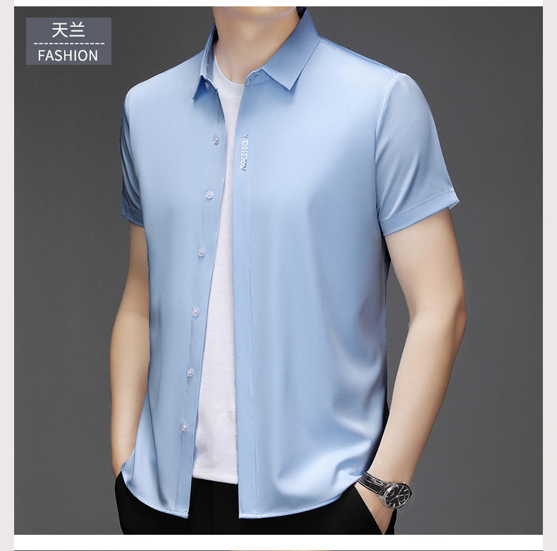 Out-of-size special offer: Summer mulberry silk short-sleeved shirt for men, high-end, seamless, one-inch shirt with good drape, no need for ironing, elastic and delicate pic 40