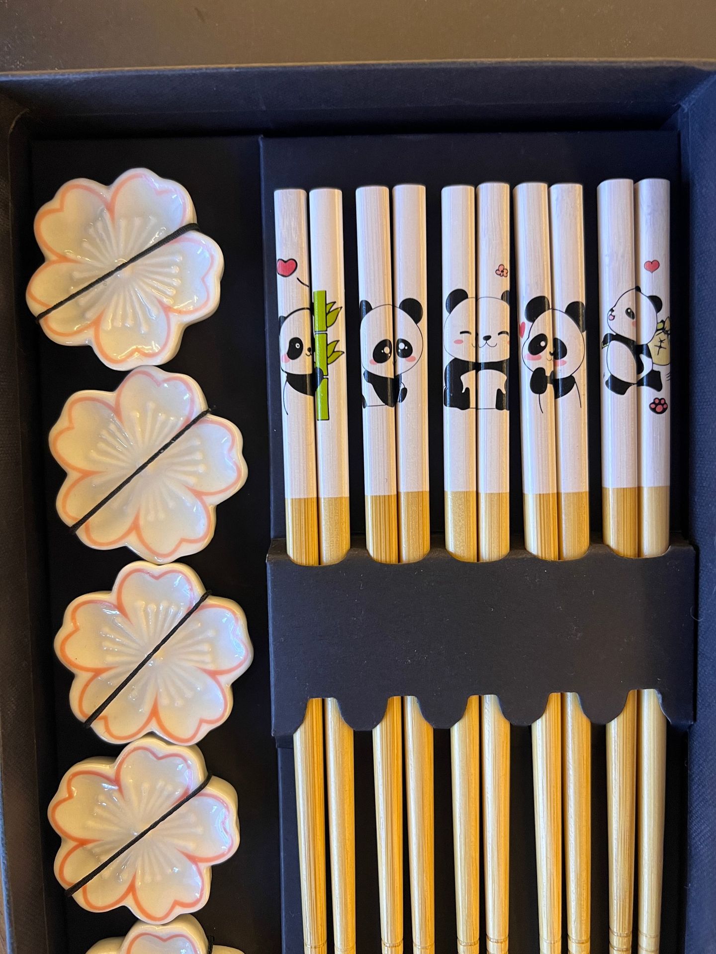 Five Blessings Panda Cherry Blossom Chopstick Holder New five-pair Gift box, tableware, daily necessities wholesale, gift-giving, practical household items pic 3