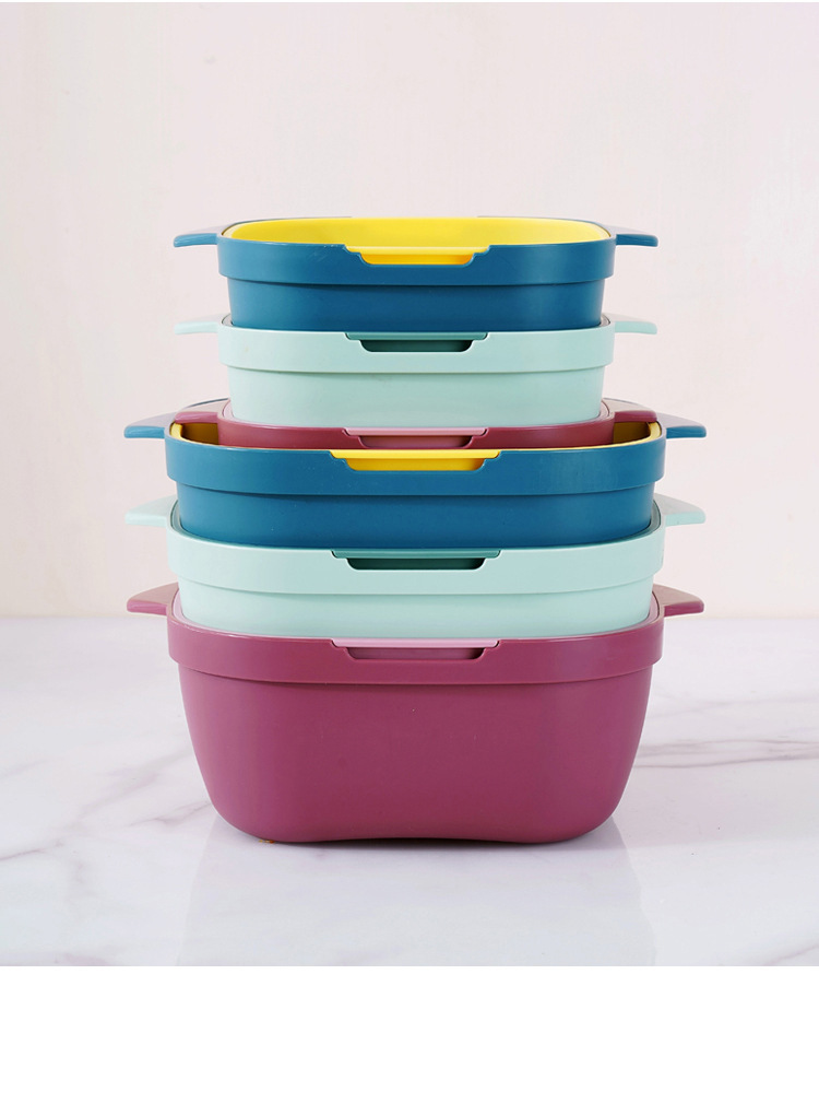Household kitchen multi-purpose draining basket, vegetable basin, Nordic style double-layer plastic fruit washing plate, square bowl and chopstick storage basket pic 18